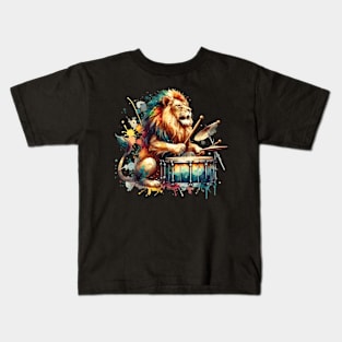 Lion Playing Drums Kids T-Shirt